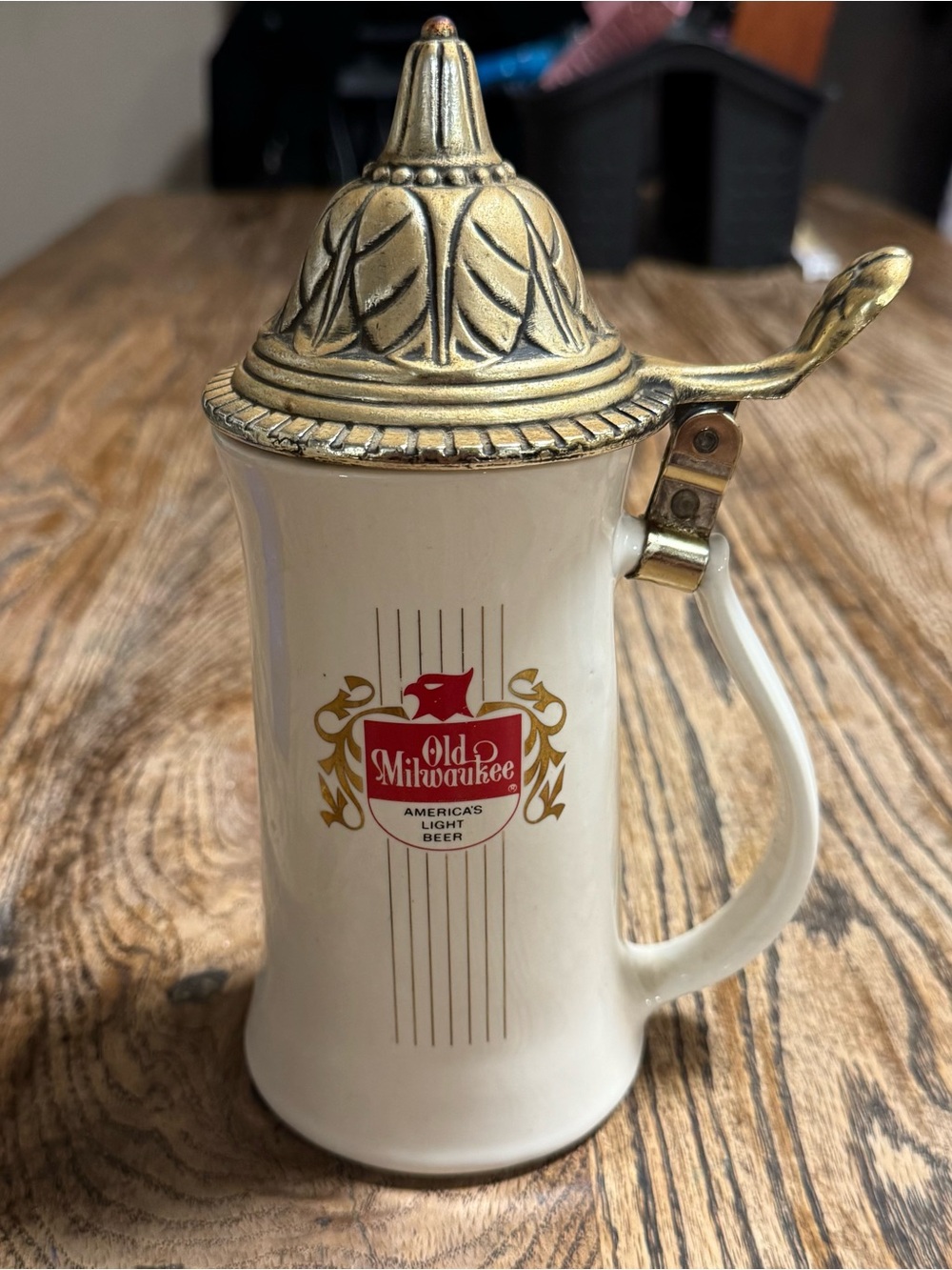 Old Milwaukee America's Light Beer Stein With Lid Vintage Ceramic Made In USA